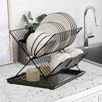 Folding Dish Drying Rack – 2-Tier Countertop Drainer with Detachable Tray – Kelvra