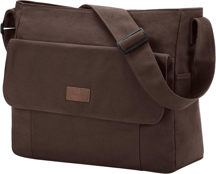 Canvas Laptop Messenger Bag with Multiple Pockets – Unisex Crossbody Tote