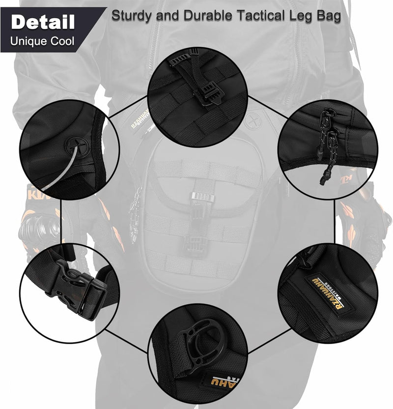 Tactical Motorcycle Leg Bag with Waterproof EVA Shell & Expandable Storage