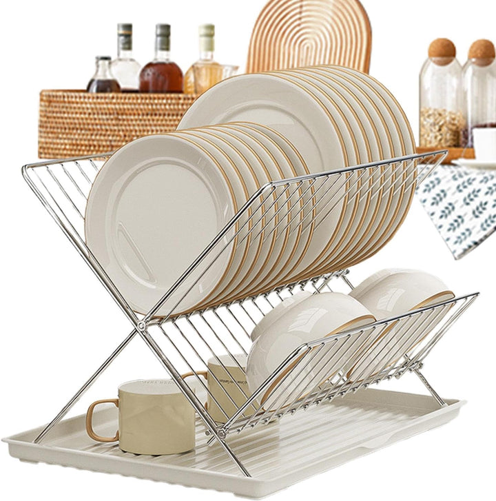 Folding Dish Drying Rack – 2-Tier Countertop Drainer with Detachable Tray – Kelvra