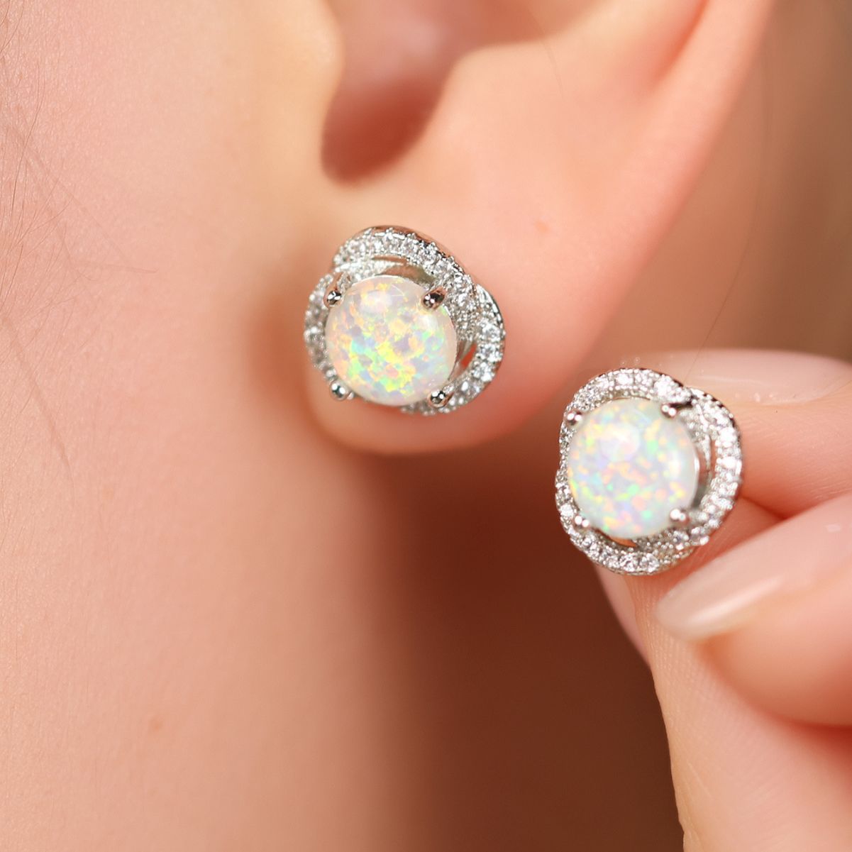 White Opal & Zirconia Clover Earrings - Elara