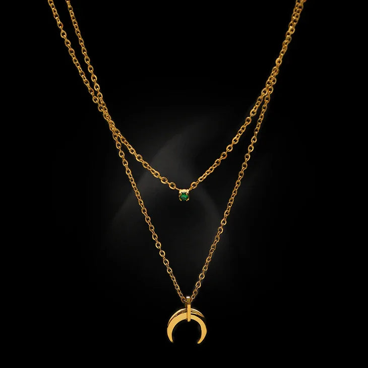 Selina Green Diamond Double Crescent Moon Necklace