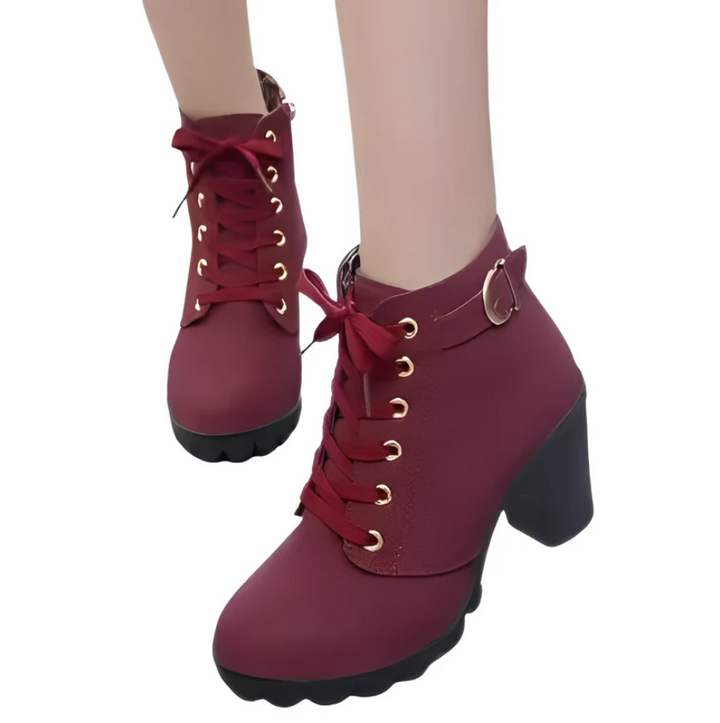 Ladies' lace-up ankle boots with heel and thick sole - Yeda