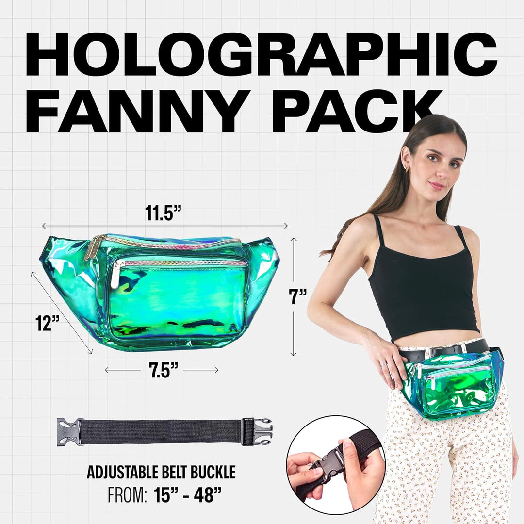 Holographic Bum Bag with Adjustable Strap – Unisex Waist & Festival Pack (1+1 FREE)