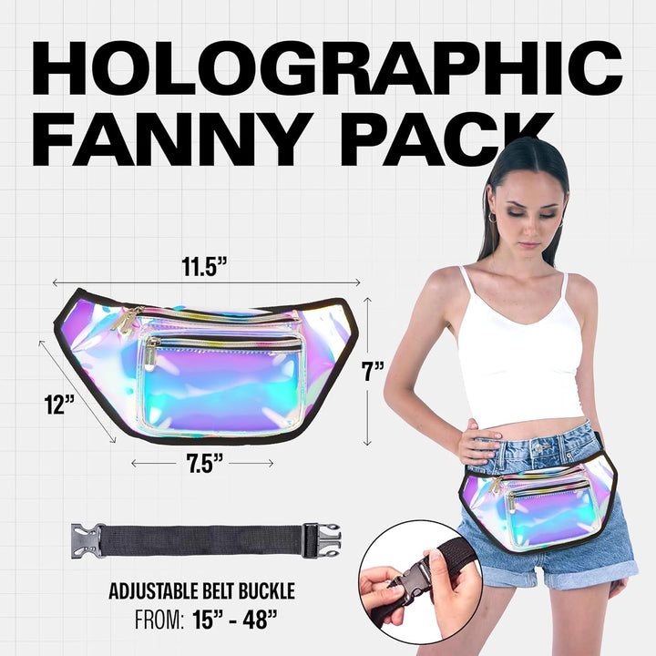 Holographic Bum Bag with Adjustable Strap – Unisex Waist & Festival Pack (1+1 FREE)