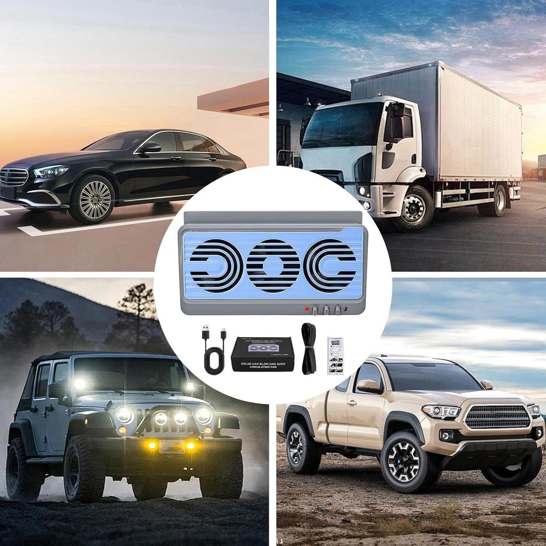 Solar Car Window Fan – Dual Duct Ventilation Exhaust & Cooling Accessory – Aurovent