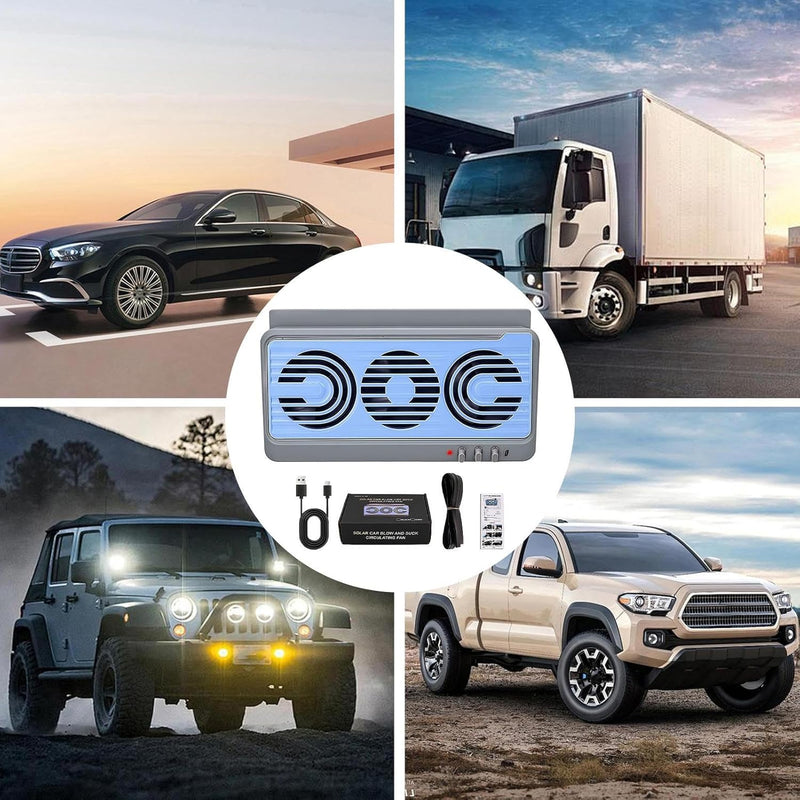 Solar Car Window Fan – Dual Duct Ventilation Exhaust & Cooling Accessory – Aurovent