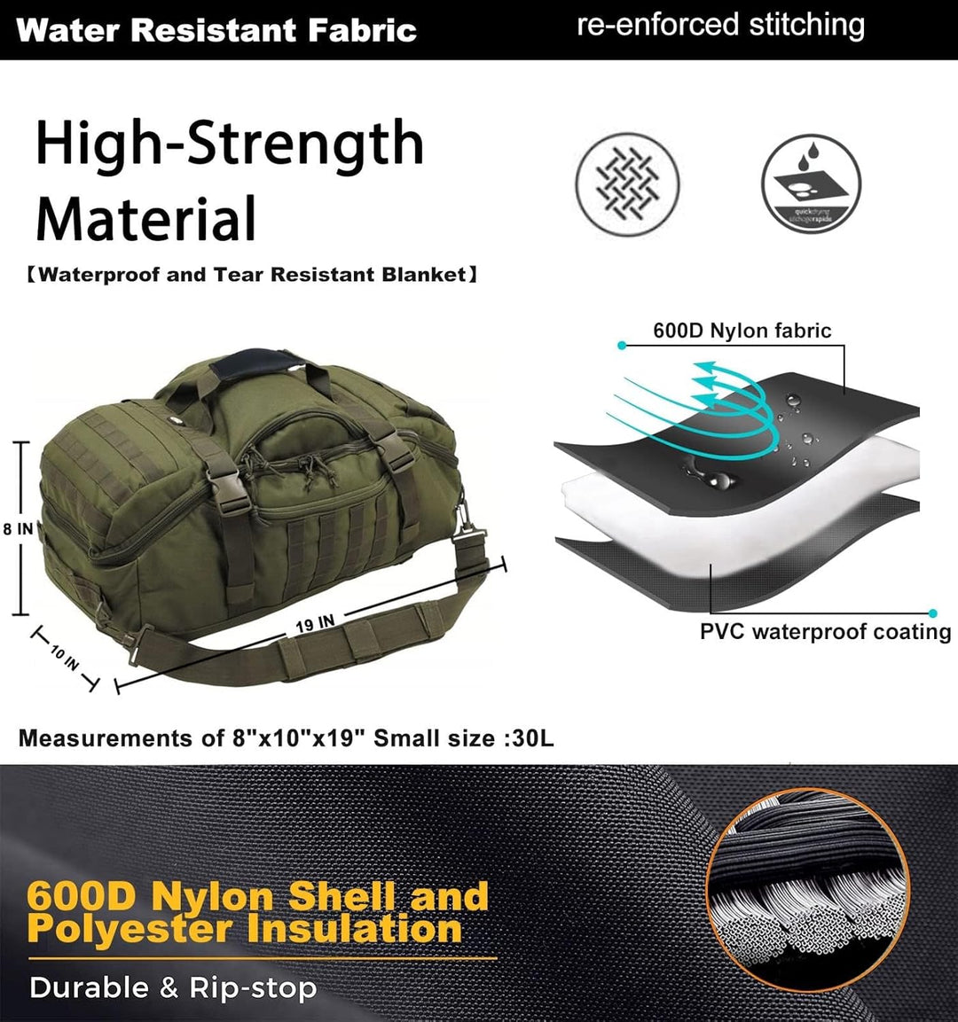 Waterproof Tactical Gym Duffel Backpack – 45L Multi-Use Travel & Sports Bag