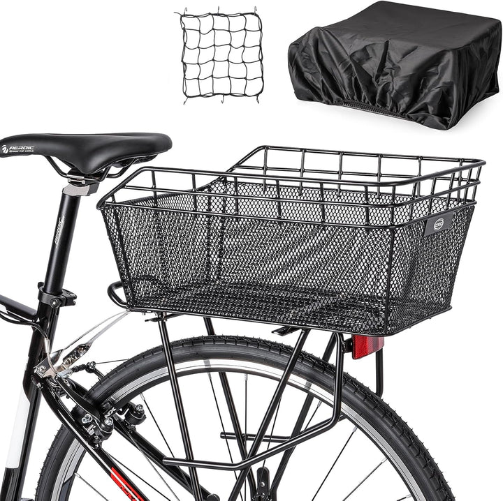 Large Rear Bike Basket with Cargo Net & Waterproof Cover – Orvian