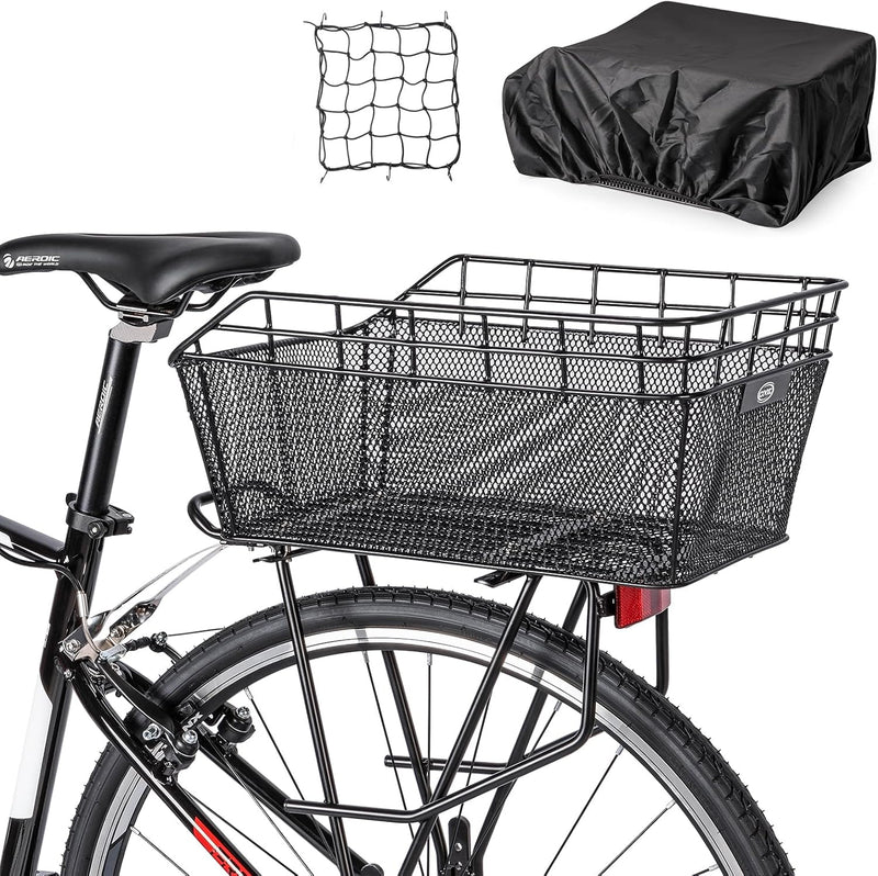 Large Rear Bike Basket with Cargo Net & Waterproof Cover – Orvian