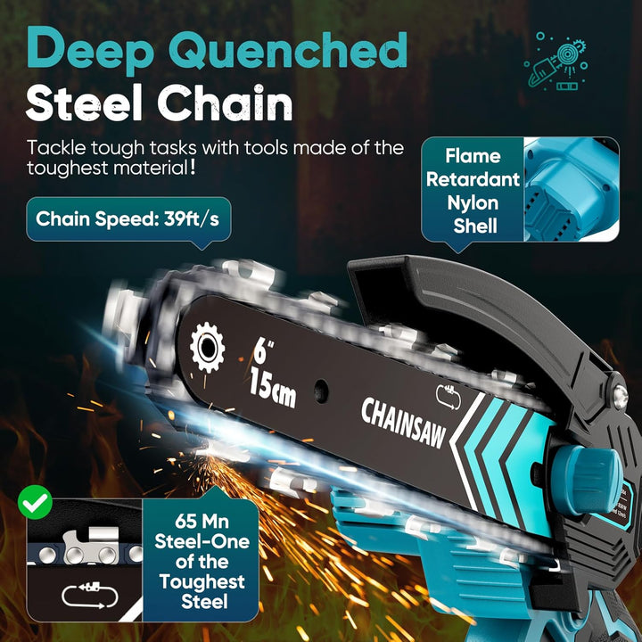 Cordless Mini Chainsaw 6 Inch with LED Light & 21V Battery – TimberCut