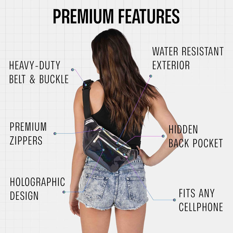 Holographic Bum Bag with Adjustable Strap – Unisex Waist & Festival Pack (1+1 FREE)