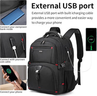 50L Water-Resistant Extra Large Travel Laptop Backpack with USB Port