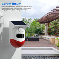 Solar Motion Sensor Alarm with 120dB Siren and LED Strobe – Feronix