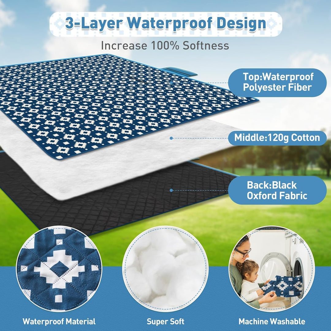 Extra Large Waterproof Picnic Blanket 200 × 200 cm with 3 Layers – MeadowRest