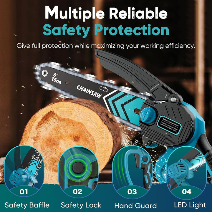 Cordless Mini Chainsaw 6 Inch with LED Light & 21V Battery – TimberCut