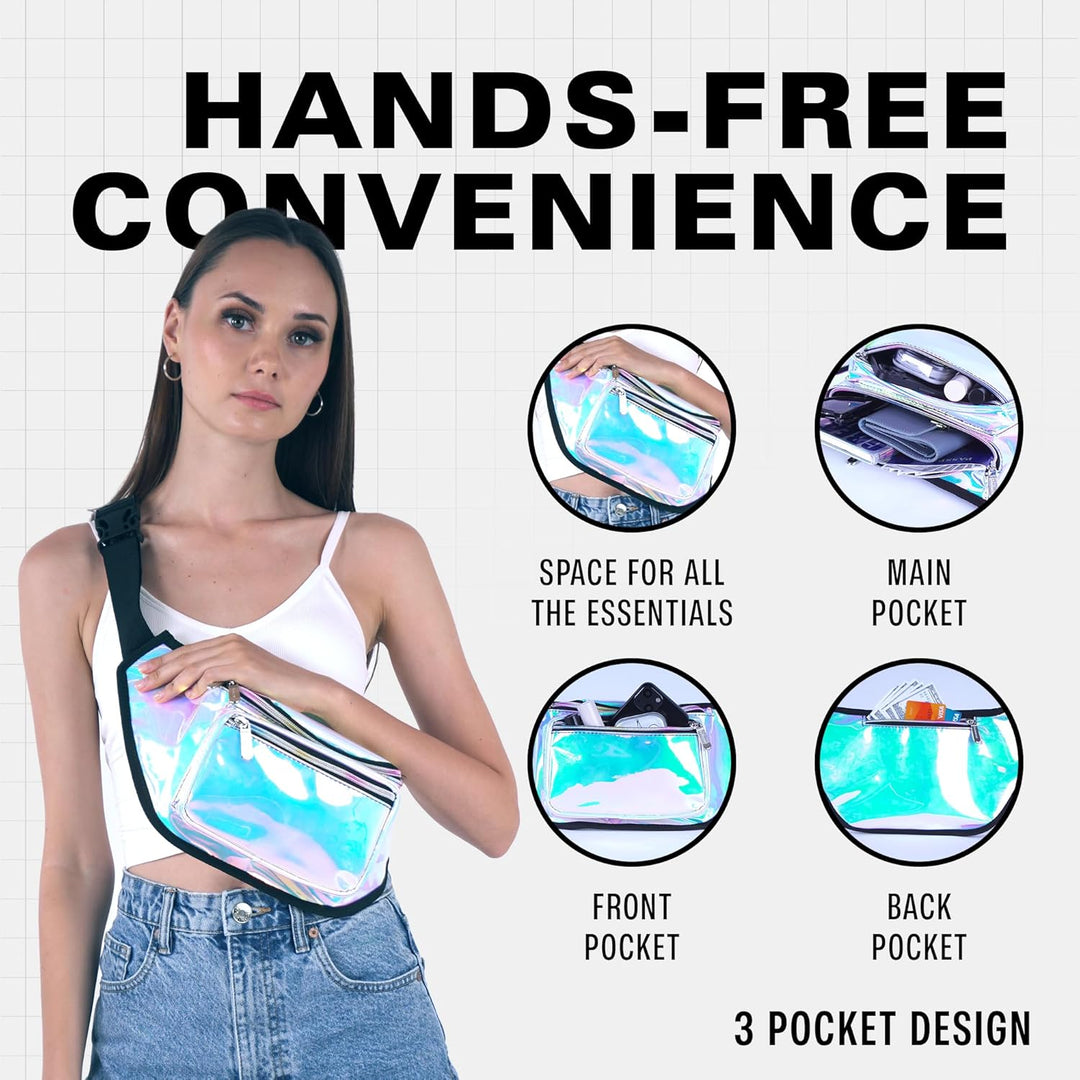 Holographic Bum Bag with Adjustable Strap – Unisex Waist & Festival Pack (1+1 FREE)