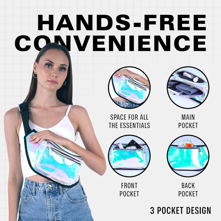 Holographic Bum Bag with Adjustable Strap – Unisex Waist & Festival Pack (1+1 FREE)
