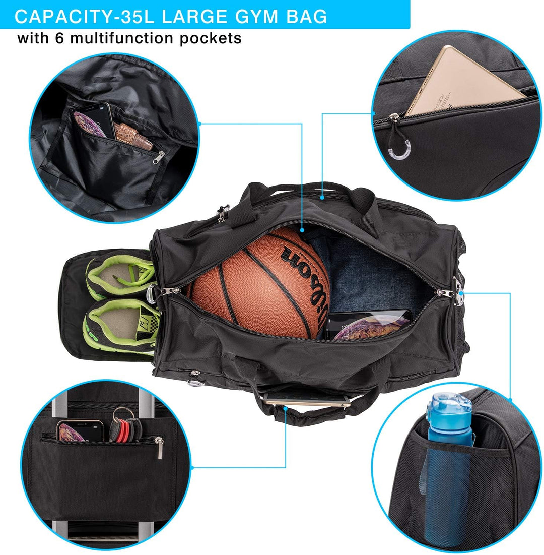 Waterproof 35L Gym Duffel with Shoe Compartment & Wet Pocket – Unisex Sports & Travel Bag