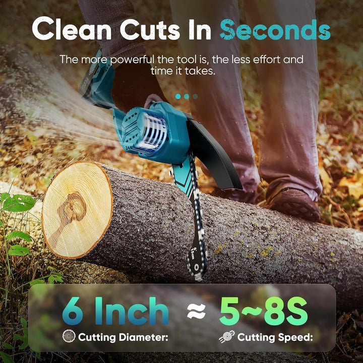 Cordless Mini Chainsaw 6 Inch with LED Light & 21V Battery – TimberCut