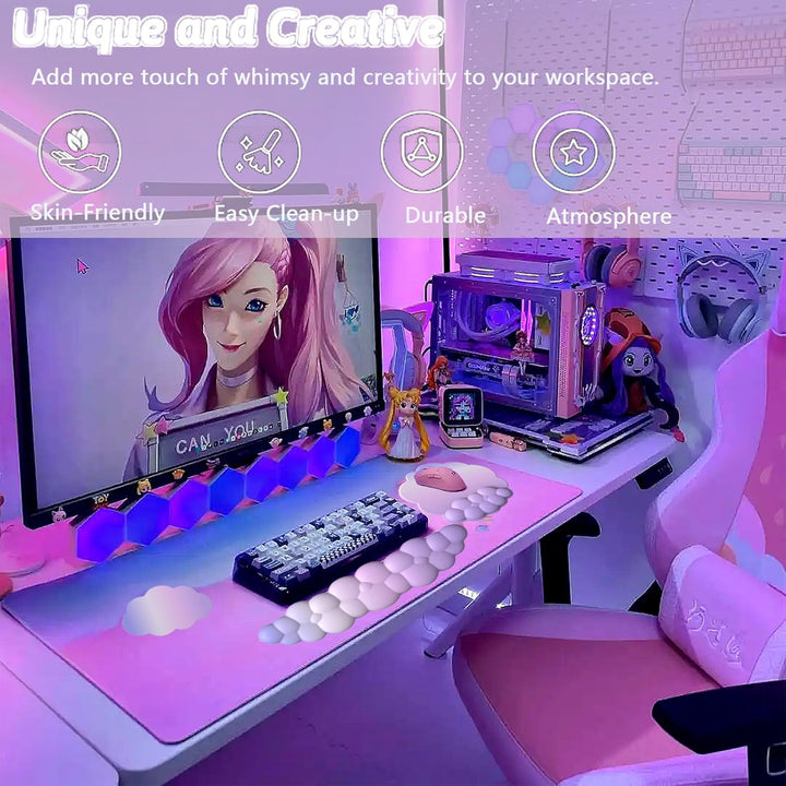 Cloud-Shaped Ergonomic Wrist Rest Set with Mouse Pad & Coaster – Zeyora