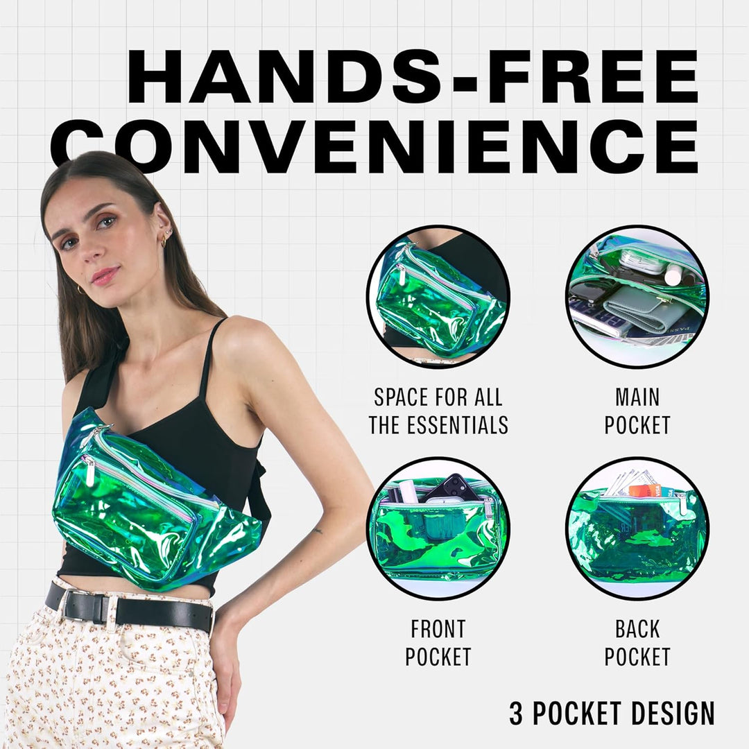 Holographic Bum Bag with Adjustable Strap – Unisex Waist & Festival Pack (1+1 FREE)
