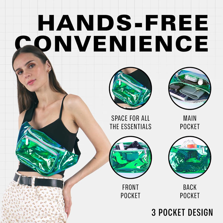 Holographic Bum Bag with Adjustable Strap – Unisex Waist & Festival Pack (1+1 FREE)