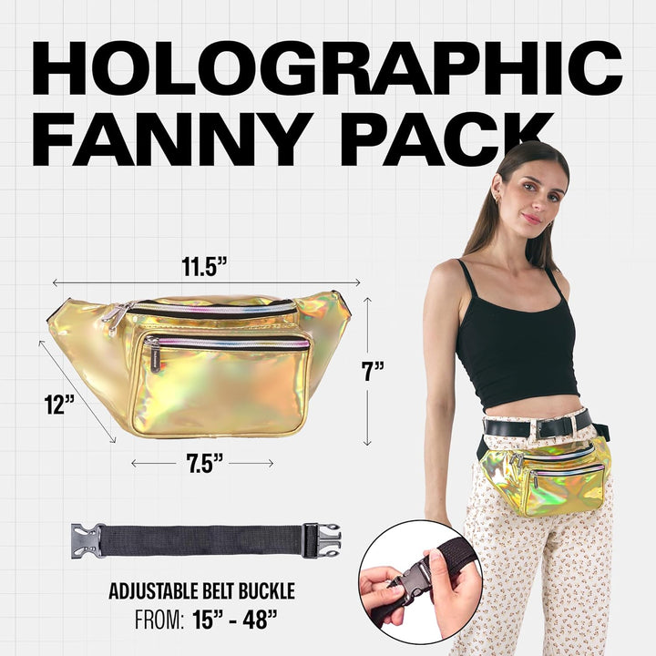 Holographic Bum Bag with Adjustable Strap – Unisex Waist & Festival Pack (1+1 FREE)