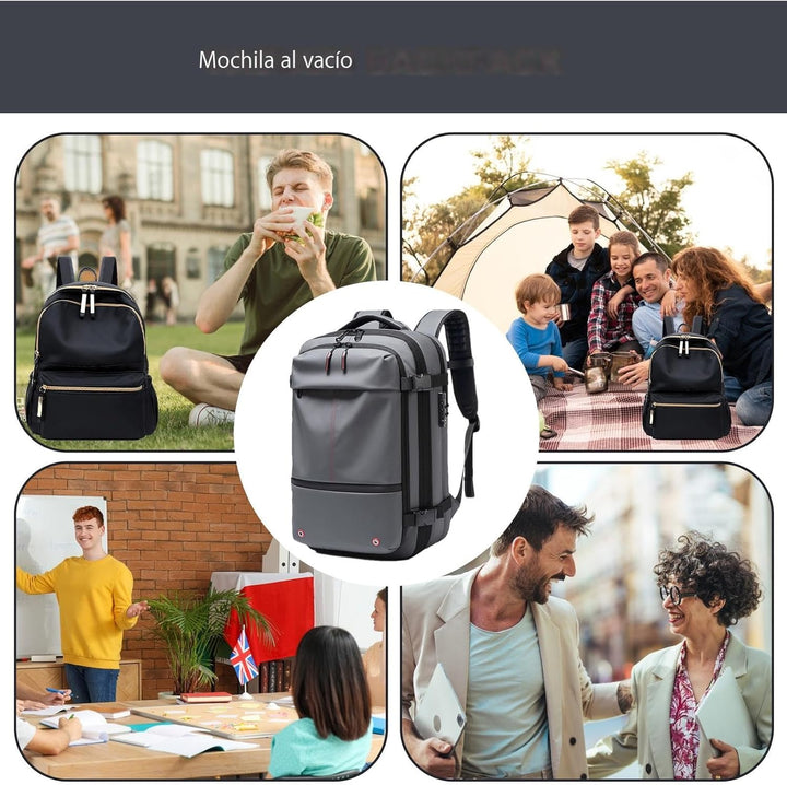 Air Vacuum Backpack – Expandable 60L Waterproof Travel Pack with Laptop Compartment – Trivora