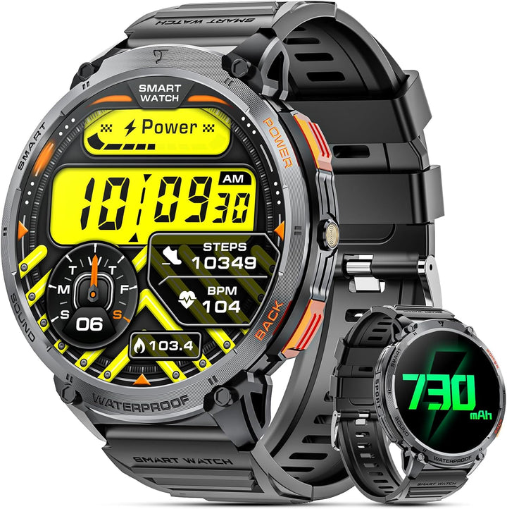 Military Smart Watch for Men with 1.85" HD Screen and Flashlight