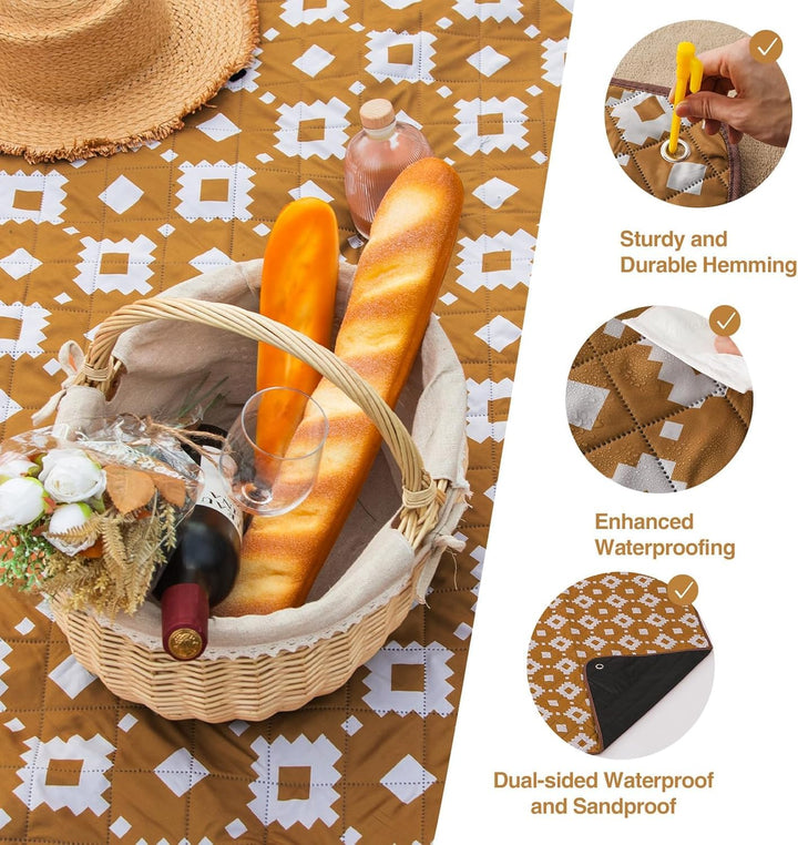 Extra Large Waterproof Picnic Blanket 200 × 200 cm with 3 Layers – MeadowRest