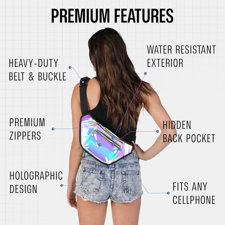 Holographic Bum Bag with Adjustable Strap – Unisex Waist & Festival Pack (1+1 FREE)