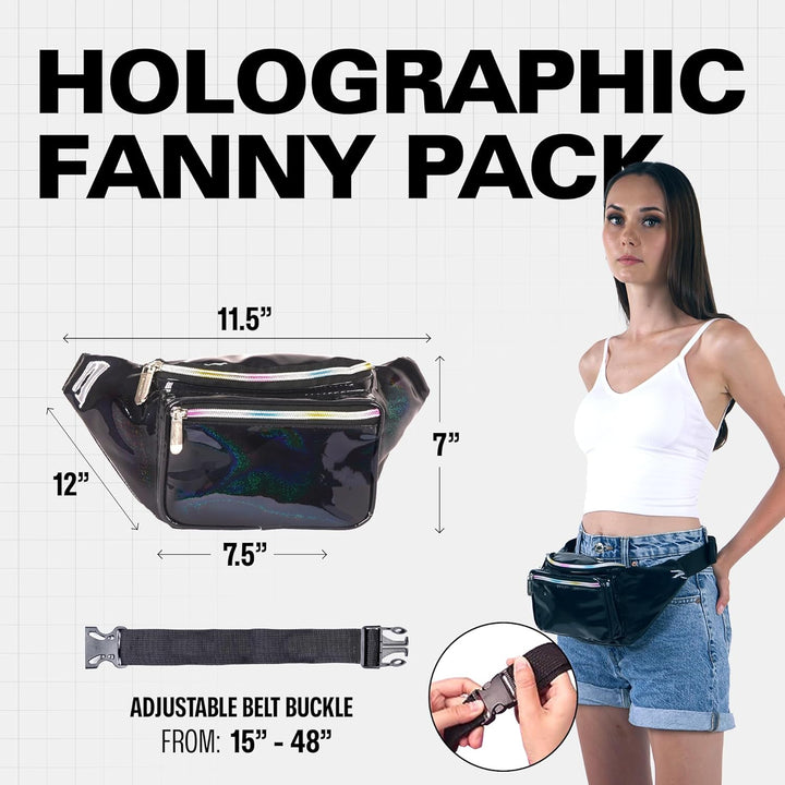 Holographic Bum Bag with Adjustable Strap – Unisex Waist & Festival Pack (1+1 FREE)