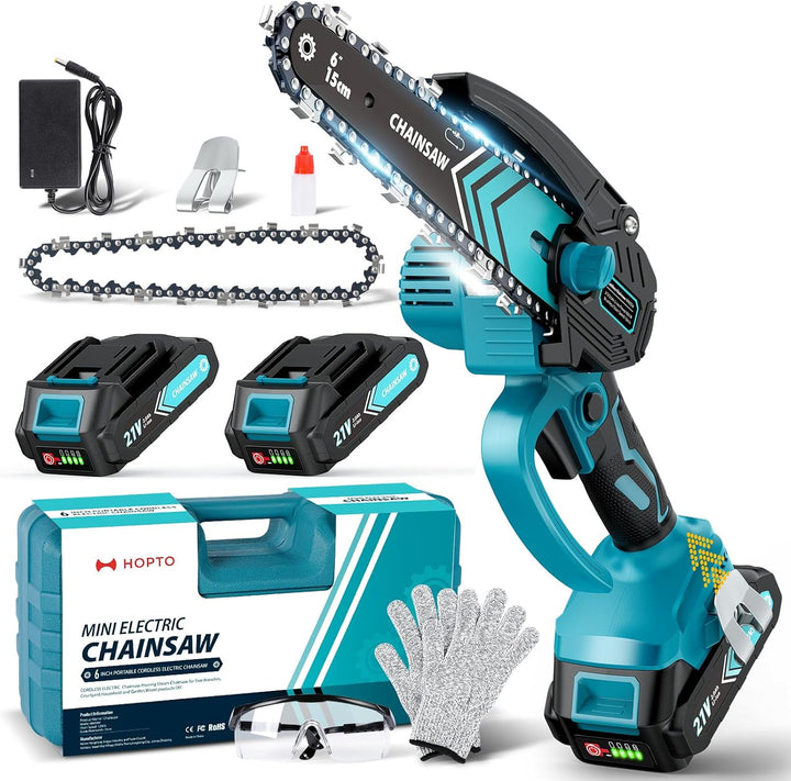 Cordless Mini Chainsaw 6 Inch with LED Light & 21V Battery – TimberCut