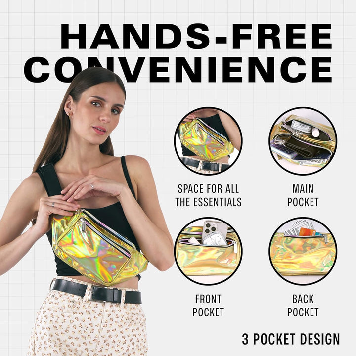 Holographic Bum Bag with Adjustable Strap – Unisex Waist & Festival Pack (1+1 FREE)