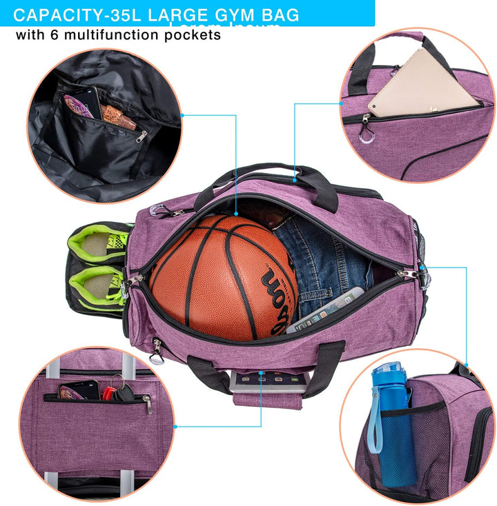Waterproof 35L Gym Duffel with Shoe Compartment & Wet Pocket – Unisex Sports & Travel Bag