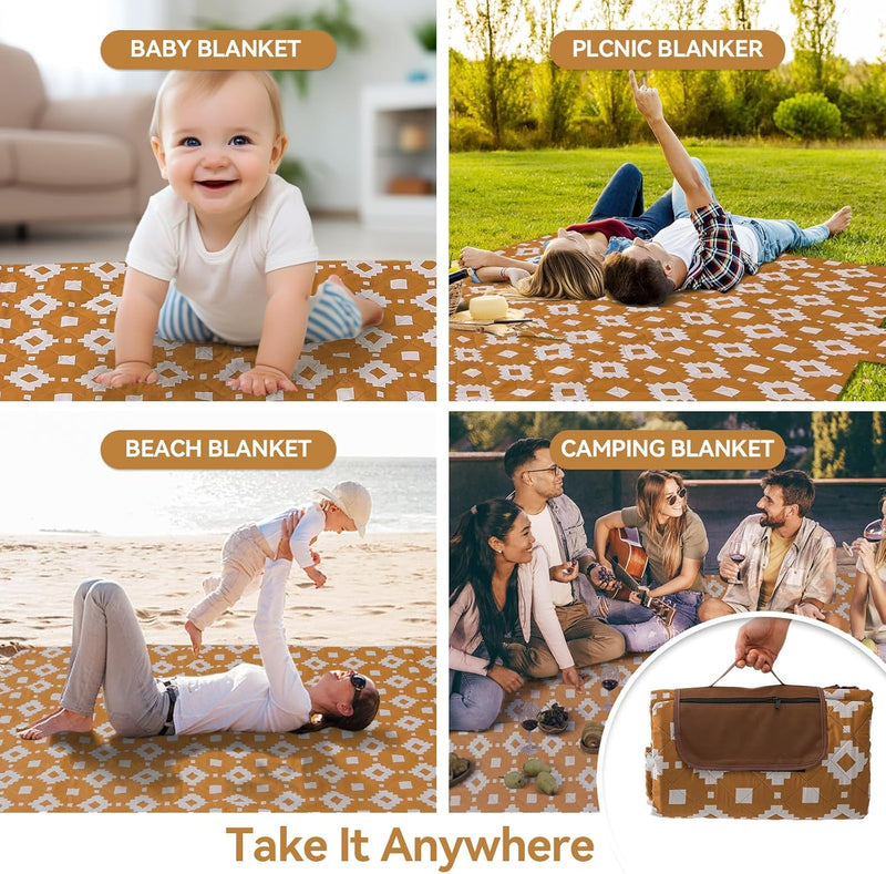 Extra Large Waterproof Picnic Blanket 200 × 200 cm with 3 Layers – MeadowRest