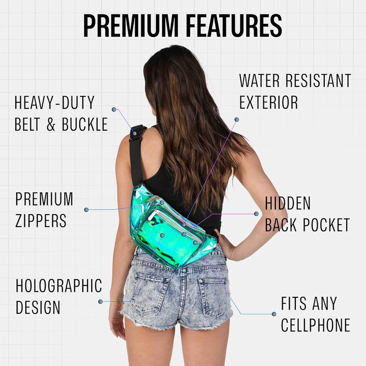Holographic Bum Bag with Adjustable Strap – Unisex Waist & Festival Pack (1+1 FREE)