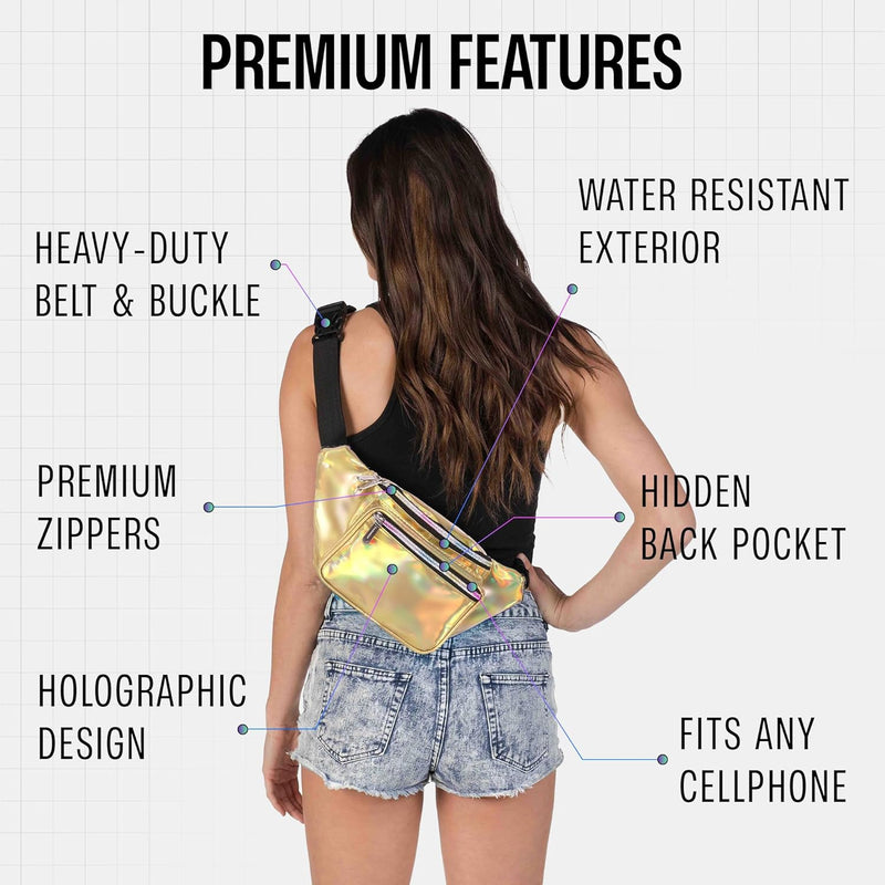 Holographic Bum Bag with Adjustable Strap – Unisex Waist & Festival Pack (1+1 FREE)