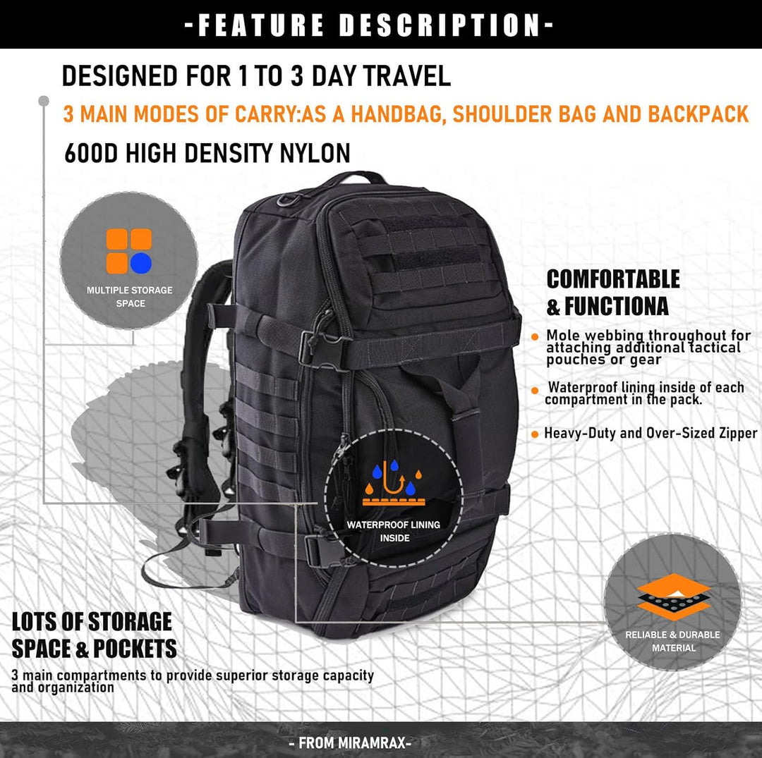 Waterproof Tactical Gym Duffel Backpack – 45L Multi-Use Travel & Sports Bag