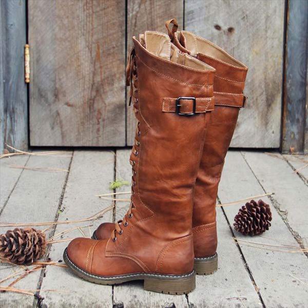 Knee-high Leather Ladies' Boots with Laces and Orthopaedic Comfort – Soraya