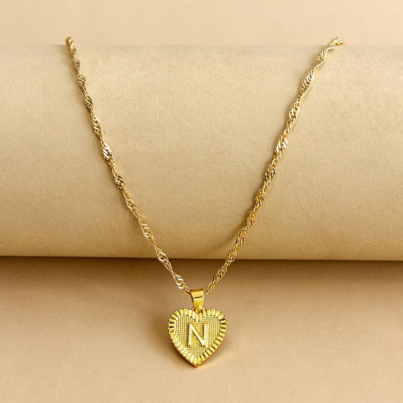 Gold Initial Heart Pendant Necklace - Amara