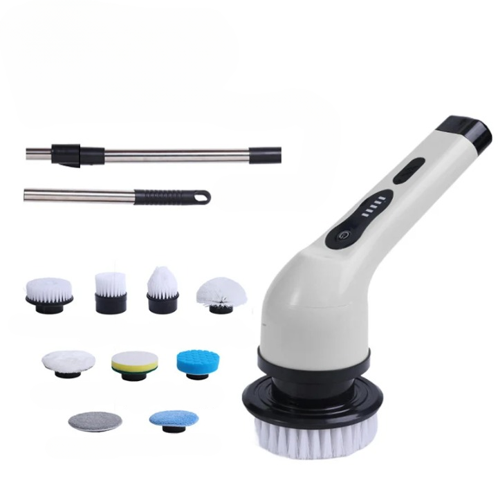 9-in-1 Electric Spin Cleaning Brush with LED Display – 1+1 FREE-White 9 heads-State of Style
