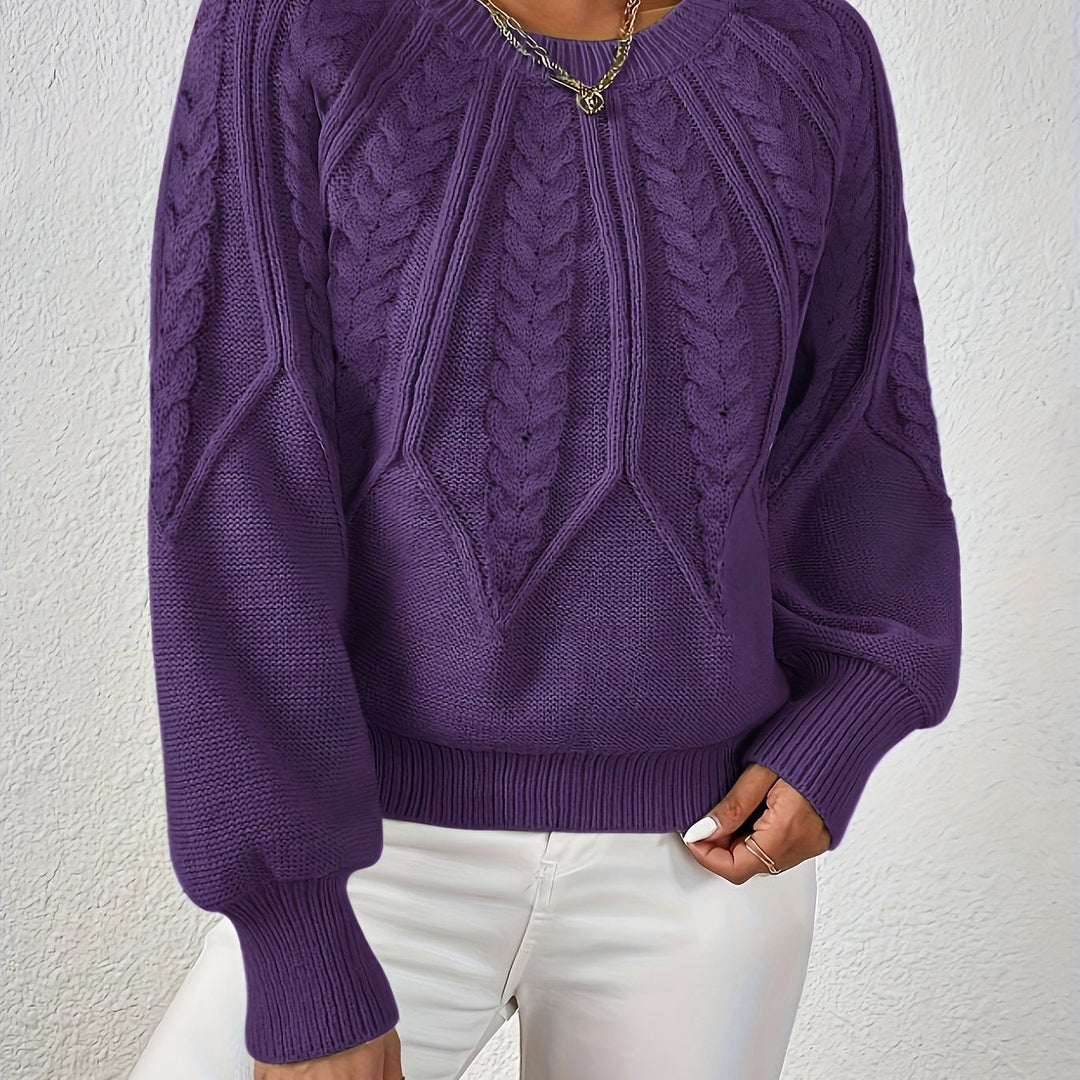 Ladies Cable Knit Sweater with Lantern Sleeves – Sanna