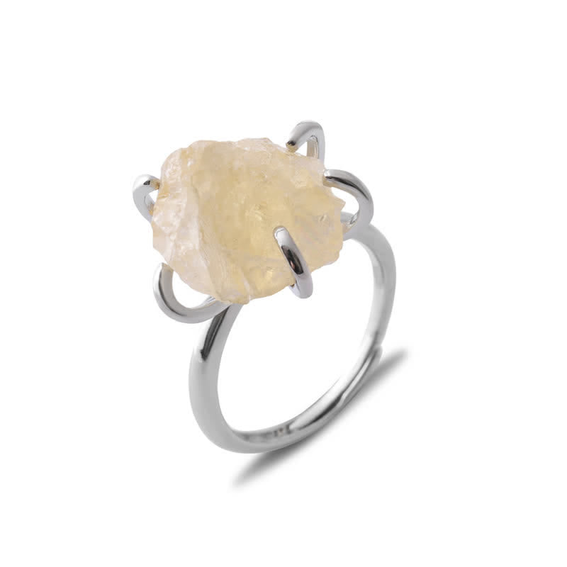 Six-Claw Natural Crystal Adjustable Ring - Liora