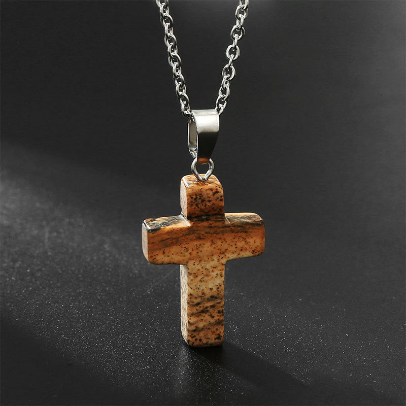 Natural Gemstone Cross Necklace - Seraphina