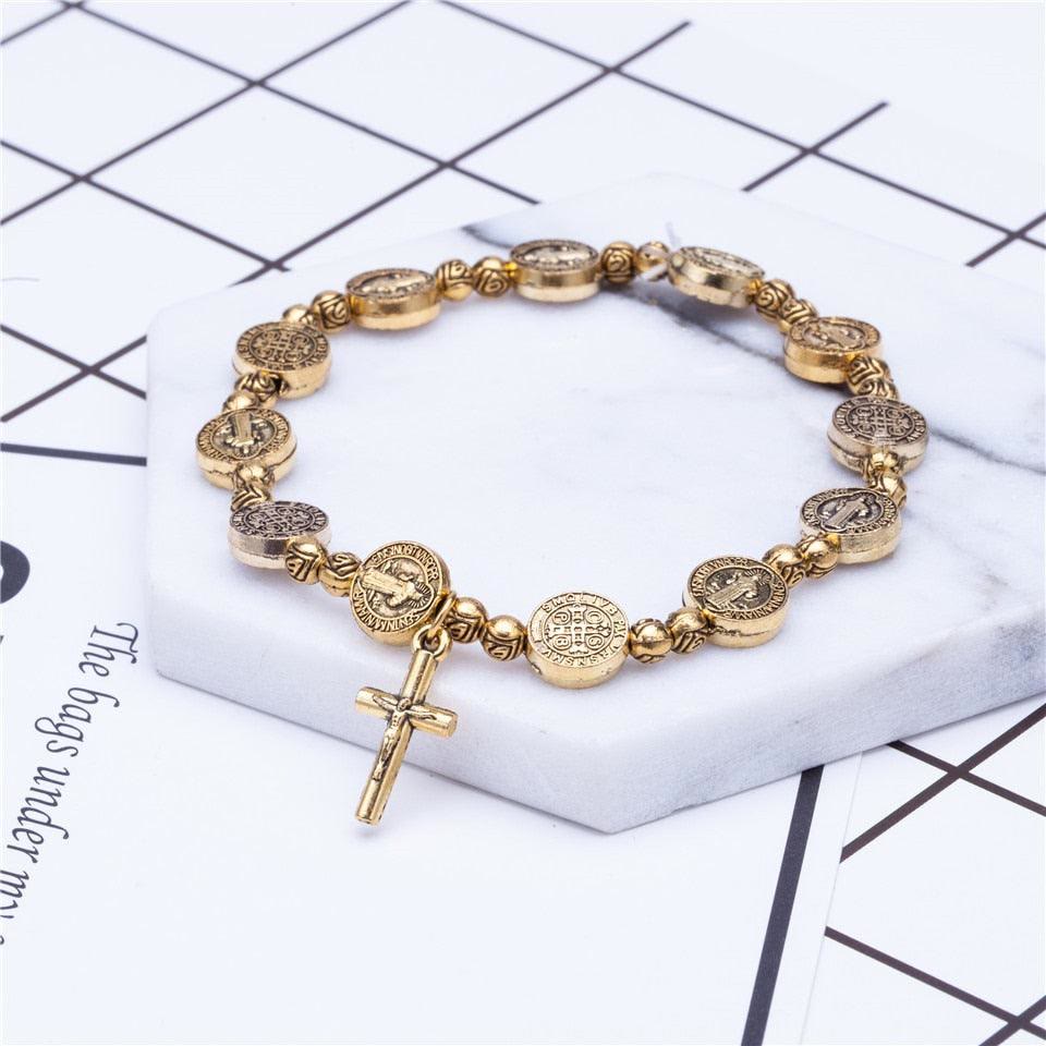 Gold and Silver Christian Cross Bracelet - Solana