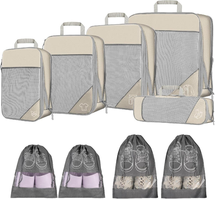 9pcs Expandable Compression Packing Cubes Set – Travel Organiser Bags