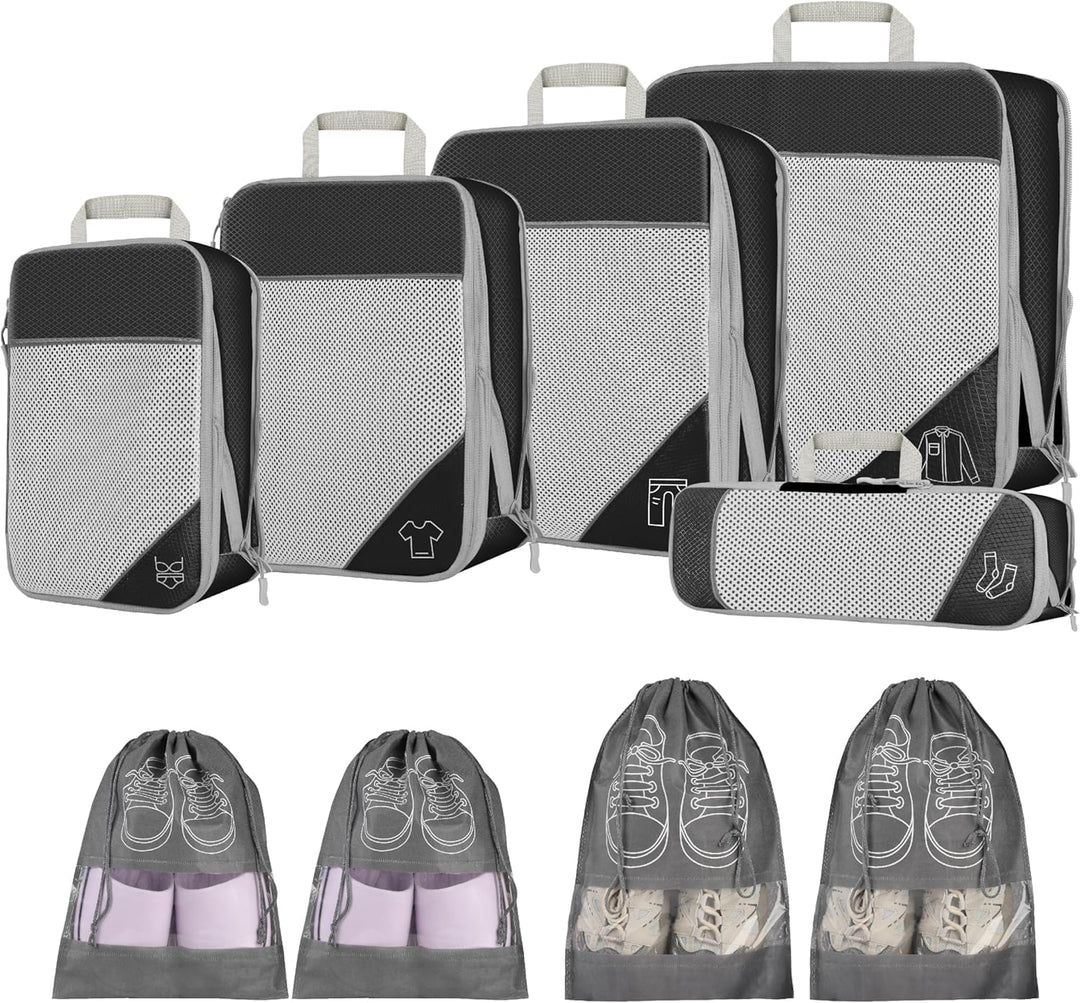 9pcs Expandable Compression Packing Cubes Set – Travel Organiser Bags