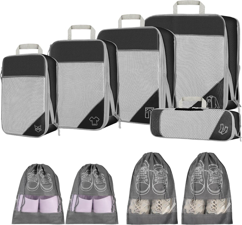 9pcs Expandable Compression Packing Cubes Set – Travel Organiser Bags